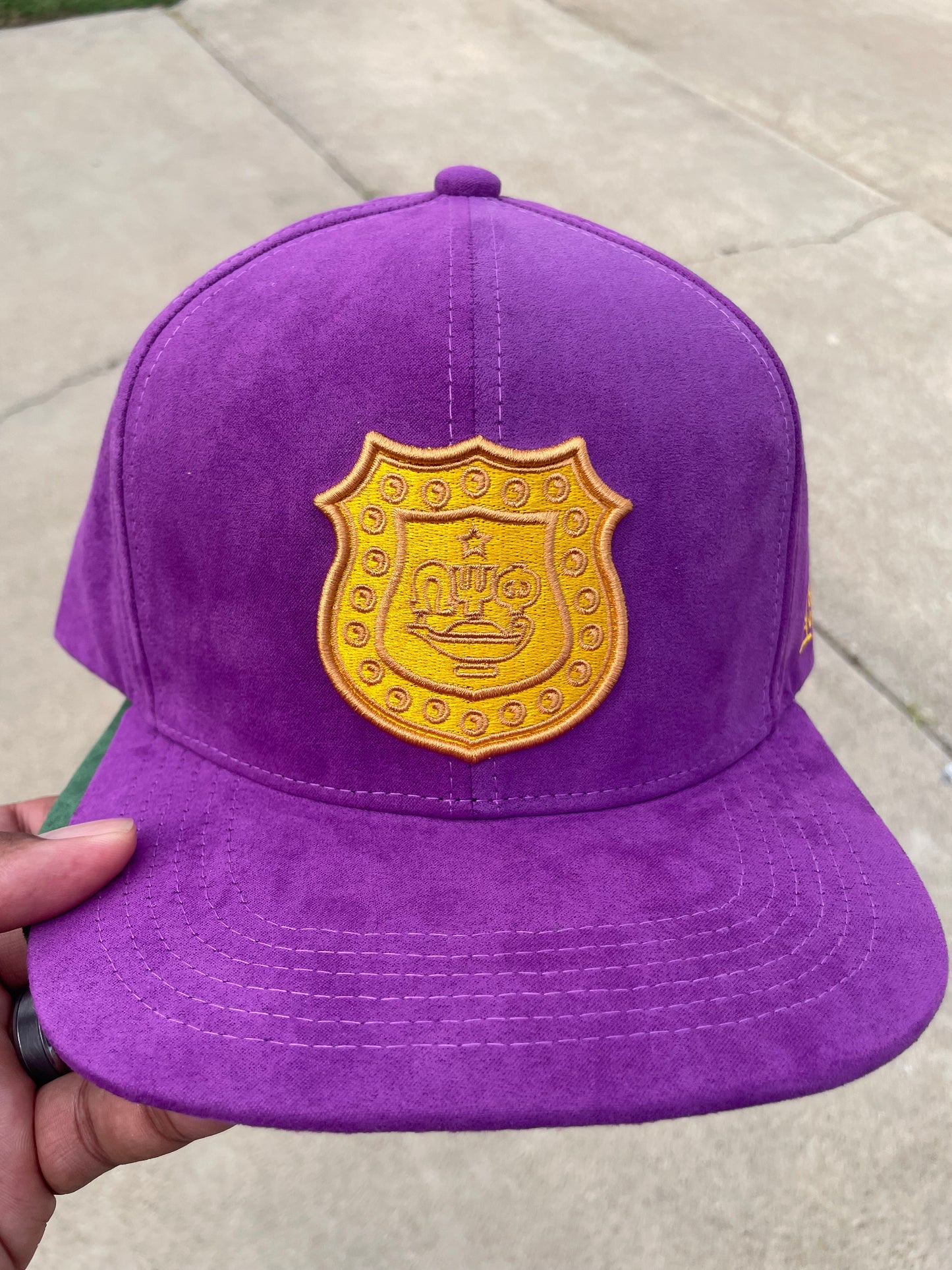 Omega Psi Phi Summer 2026 Purple Suede Minimal Shield - Structured Adjustable Snapback