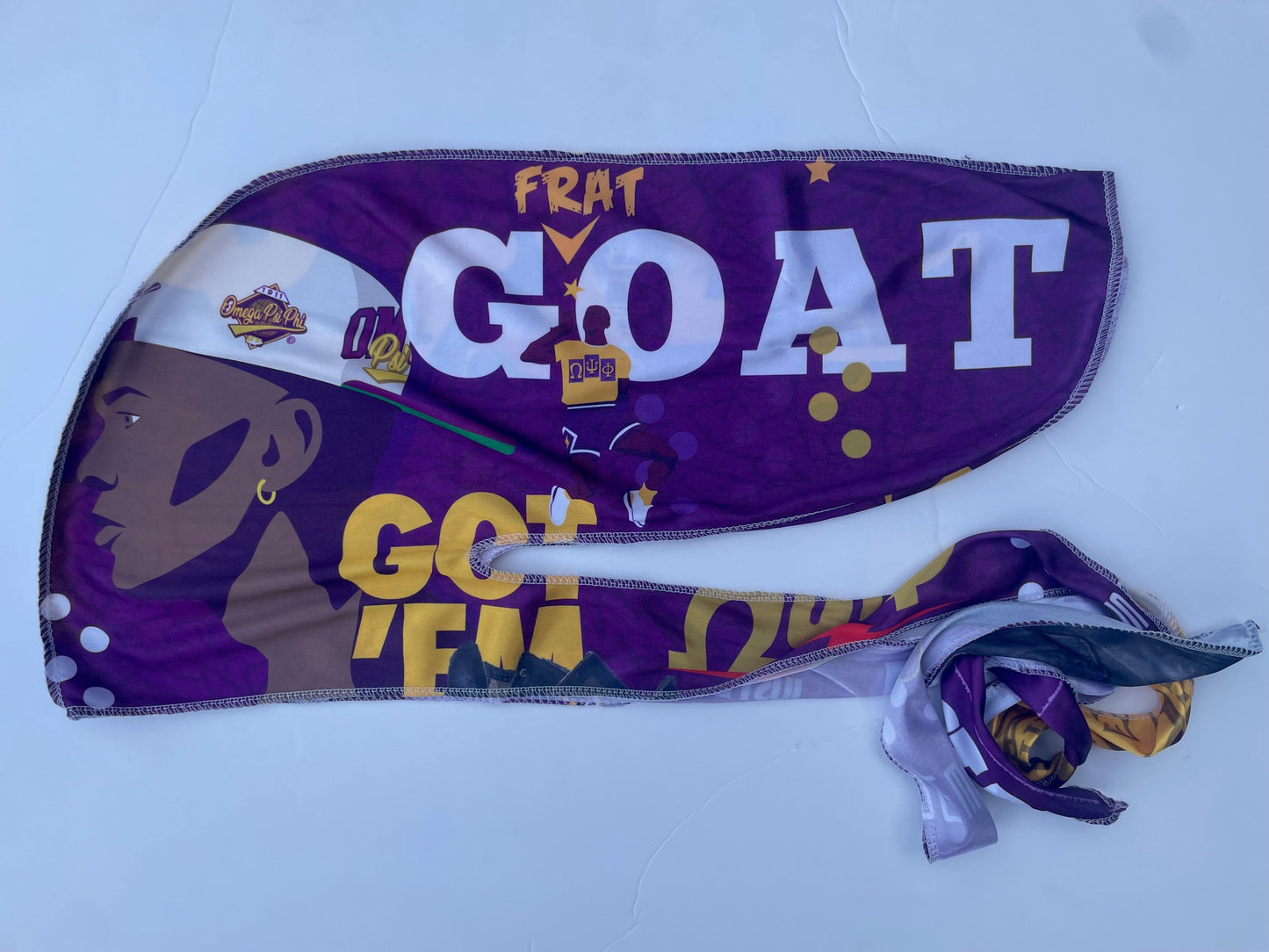 Omega Psi Phi GOATed Collage Print – Silk Durag