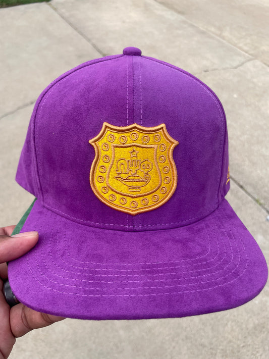 Omega Psi Phi Summer 2026 Purple Suede Minimal Shield - Structured Adjustable Snapback