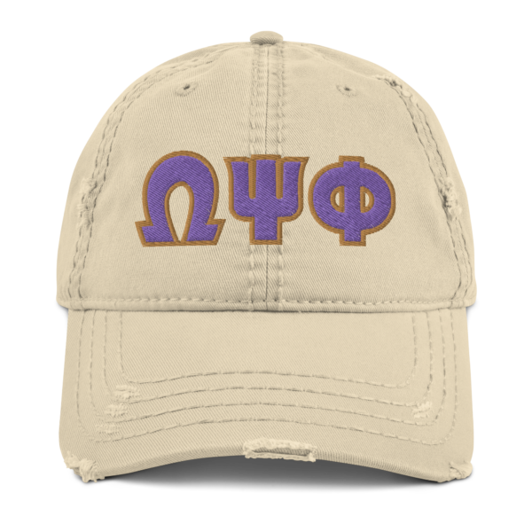 Bloq Letters Omega Psi Phi - Distressed Dad Hat - Image 4