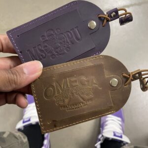 Omega Psi Phi Embossed - Horse Leather Luggage Tags