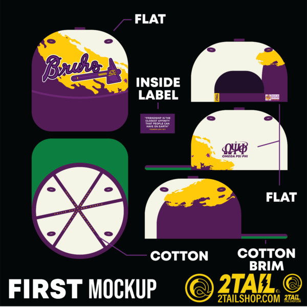 Brave Bruhz Omega Psi Phi - Vintage Low Profile Adjustable Strap Splash Baseball Cap - Image 3
